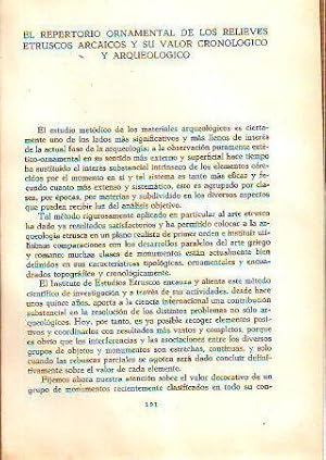 EL REPERTORIO ORNAMENTAL DE LOS RELIEVES ETRUSCOS ARCAICOS Y SU VALOR CRONOLOGICO Y ARQUEOLOGICO.