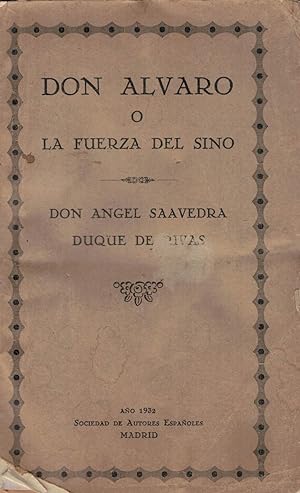 Seller image for DON LVARO  LA FUERZA DEL SINO. Drama for sale by Librera Torren de Rueda