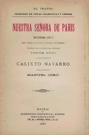 Imagen del vendedor de NUESTRA SEÑORA DE PARIS. Melodrama Lírico a la venta por Librería Torreón de Rueda