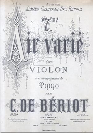 Bild des Verkufers fr SEPTIEME AIR VARI. Melodie pour Violon avec accompagnement de Piano (Op.15). timbro a secco Aprile 1920 (Pl.n43320). zum Verkauf von studio bibliografico pera s.a.s.