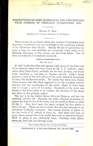 Imagen del vendedor de DESCRIPTIONS OF SOME MAMMALIAN AND FISH REMAINS FROM FLORIDA OF PROBABLY PLEISTOCENE AGE. a la venta por Legacy Books