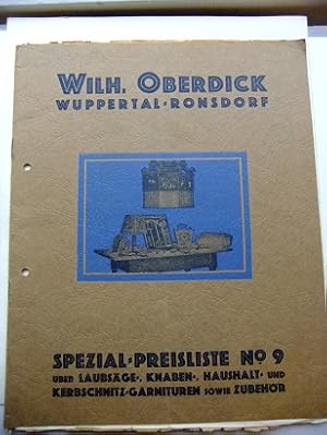 Image du vendeur pour Spezial-Preisliste Nr. 9 ber Laubsge-, Knaben-, Haushalts- und Kerbschnitz-Garnituren und Zubehr sowie Laubsgebogen, Metallsgebogen, Baumsgebogen etc. mis en vente par Antiquariat Heinzelmnnchen