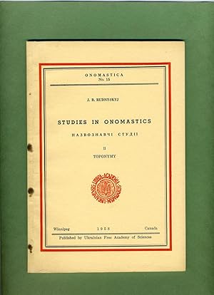 Seller image for Onomastica 15: Studies In Onamastics II: Toponymy. for sale by Cream Petal Goods