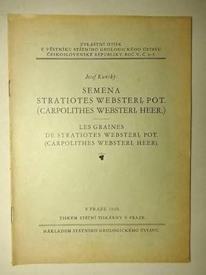 Image du vendeur pour Les graines de stratiotes Websteri, Pot. (Carpolithes Websteri, Heer). Sonderabdruck aus dem "Vestnik" der Staatlichen Geologischen Anstalt. Mit 8 Abbildungen auf 1 Tafel. 2sprachige Ausgabe (tschechisch und franzsisch). mis en vente par Antiquariat Tarter, Einzelunternehmen,