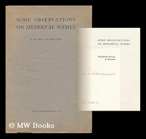 Seller image for Some Observations on Mediaeval Names for sale by MW Books