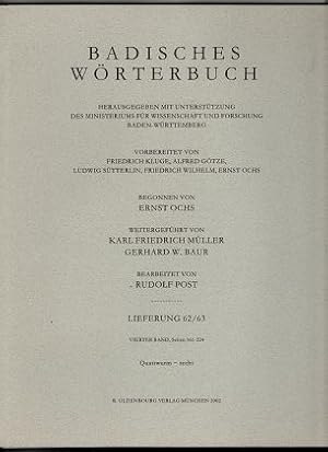 Immagine del venditore per Badisches Wrterbuch : Lieferung 62/63 : Quattwurm - rechten , Vierter (IV.) Band. Einzellieferungen. Herausgegeben mit Untersttzung des Ministeriums fr Wissenschaft u. Forschung Baden-Wrttemberg. Vorbereitet von Friedrich Kluge, Alfred Gtze, Ludwig Stterlin, Friedrich Wilhelm und Ernst Ochs. venduto da Antiquariat Peda