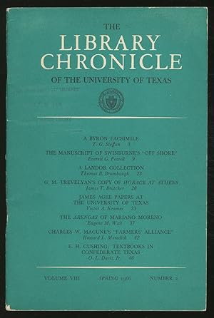 Seller image for The Library Chronicle of the University of Texas: Volume 8, Spring 1966, Number 2 for sale by Between the Covers-Rare Books, Inc. ABAA