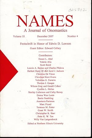 Imagen del vendedor de Names: A Journal of the American Name Society: Volume 55, No.4: December, 2007 a la venta por Dorley House Books, Inc.