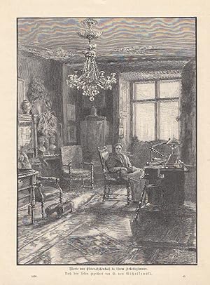 Bild des Verkufers fr Portrt. Ganzfigrliche Darstellung sitzend im Arbeitszimmer. Original - Holzstich von G. von Michalkowski, aus einer Zeitschrift, rckseitig mit Text, Blattgre: 26 x 17 cm, ca. 1900. zum Verkauf von Antiquariat Michael Eschmann