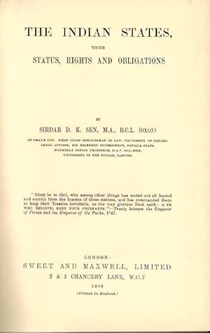 Seller image for The Indian States, Their Status, Rights, and Obligations for sale by Clausen Books, RMABA