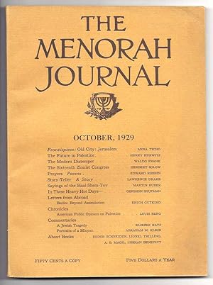 THE MENORAH JOURNAL. October 1929. Vol. XVII, No. 1