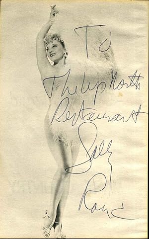 Illustrated card signed by Sally Rand (1904-1979).