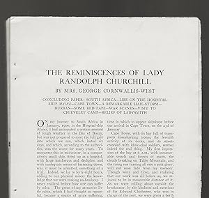 Bild des Verkufers fr The Reminiscences Of Lady Randolph Churchill, Final Paper zum Verkauf von Legacy Books II