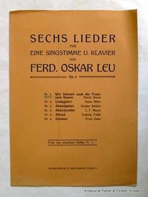 Bild des Verkufers fr Wir knnen auch die Trompete blasen" (Theodor Storm). Lied fr eine Singstimme u. Klavier. Op. 2, Nr.1. Zrich, Reutemann, 4to. (34 : 24,5 cm). Doppelblatt Noten lose in bedrucktem Orig.-Umschlag. zum Verkauf von Jrgen Patzer