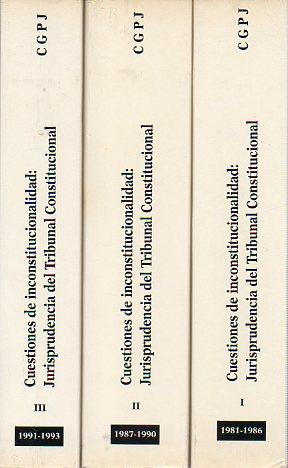 Bild des Verkufers fr CUESTIONES DE INCONSTITUCIONALIDAD: JURISPRUDENCIA DEL TRIBUNAL CONSTITUCIONAL (1981-1986). 3 volmenes. zum Verkauf von angeles sancha libros