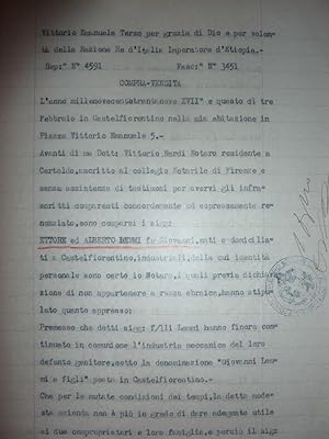 Documento Notarile "Compravendita IMMOBILE in Castelfiorentino 3 Febbraio 1939"