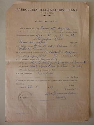 Documento "PARROCCHIA DELLA METROPOLITANA DI LUCCA Certificato di Battesimo Lucca 22.05.1959"