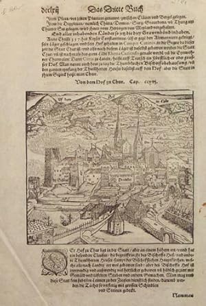 Bild des Verkufers fr Von dem Hof zu Chur. Ansicht aus der halben Vogelschau. Holzschnitt aus Sebastian Mnsters Cosmographia zum Verkauf von Buch- und Kunst-Antiquariat Flotow GmbH