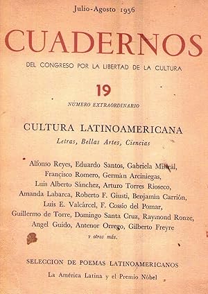 Seller image for CUADERNOS - No. 19, julio agosto de 1956 (Nmero extraordinario de Cultura latinoamericana, letras, bellas artes, ciencias) for sale by Buenos Aires Libros