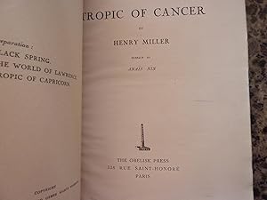 Seller image for Tropic of Cancer for sale by Discovery Bay Old Books ABAA, ILAB