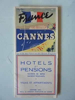 Depliant "FRANCE - CANNES. Hotel et Pensions, Maison de Repos, Maison d'Enfants, Villas et Appart...