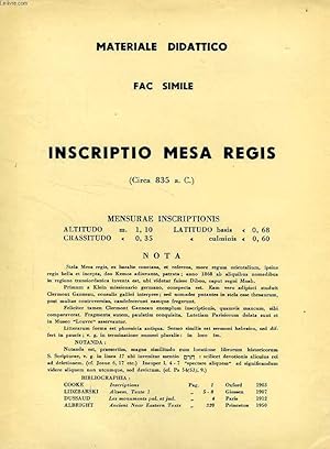 Seller image for MATERIALE DIDATTICO, FAC SIMILE INSCRIPTIO MESA REGIS for sale by Le-Livre