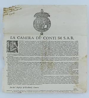 (Manifesto originale del 1669) LA CAMERA DE' CONTI DI S.A.R. Essendo necessario il proueder de' v...