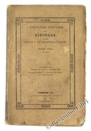 L'ANNOTATORE PIEMONTESE ossia GIORNALE DELLA LINGUA ITALIANA. Fascicoli 3 e 4, Volume VIII.: