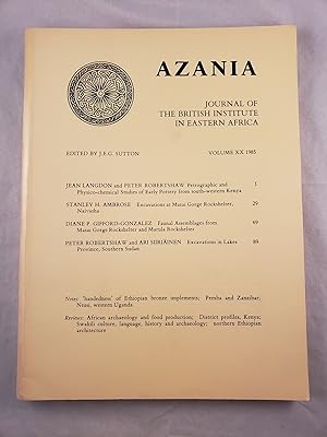 Azania, Journal of the British Institute in Eastern Africa, Volume XX: 1985