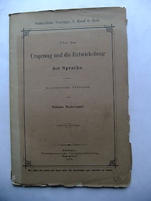 Bild des Verkufers fr ber den Ursprung und die Entwicklung der Sprache. Academische Festrede gehalten am 8. November 1866 bei der Jahresfeier der Universitt Basel. Zweite Auflage. zum Verkauf von Antiquariat Heinzelmnnchen