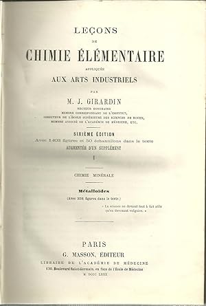 LEÇONS DE CHIMIE ÉLÉMENTAIRE APPLIQUÉE AUX ARTS INDUSTRIELS. Métalloïdes