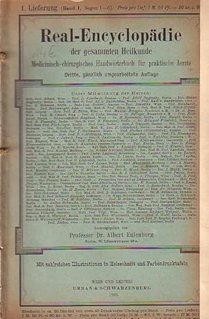 Bild des Verkufers fr Real-Encyklopdie der gesammten Heilkunde. Medicinisch-chirurgisches Handwrterbuch fr praktische Aerzte. Lieferung 1 (Band 1, Bogen 1-5): Aachen, Aarsund, Abasie, Abas-Tuman, Abbazia, Abdeckereien, Abdominaltyphus. Mit Vorwort zur 3. Auflage von A. Eulenburg. zum Verkauf von Antiquariat Carl Wegner