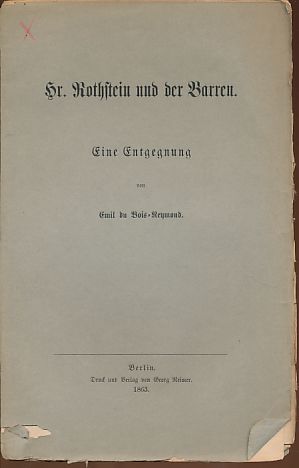 Bild des Verkufers fr Hr. Rothstein und der Barren. Eine Entgegnung. zum Verkauf von Fundus-Online GbR Borkert Schwarz Zerfa