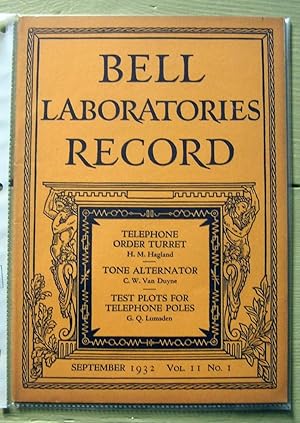 Bild des Verkufers fr Bell Laboratories Record. September 1932, volume 11, no. 1. zum Verkauf von Monkey House Books