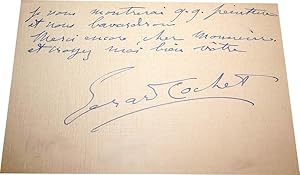 Bild des Verkufers fr Lettre Autographe Signe de COCHET-AVRANCHES GERARD. zum Verkauf von JOIE DE LIRE