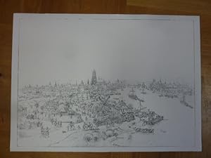 Ansicht von Frankfurt am Main mit Dom, Festungsmauer, Main und Sachsenhausen, originalgetreuer Na...