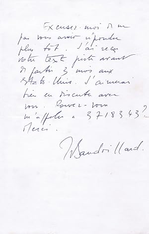 Lettre autographe signée à l'écrivain Christian Maurel