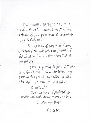 Lettre autographe signée à l'écrivain Christian Maurel