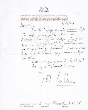 Lettre autographe signée au peintre Bernard Kagane [27 février 1964]
