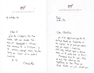 Deux lettres autographes signées à l'écrivain Christian Maurel [9 octobre 1970 et 7 décembre 1970]