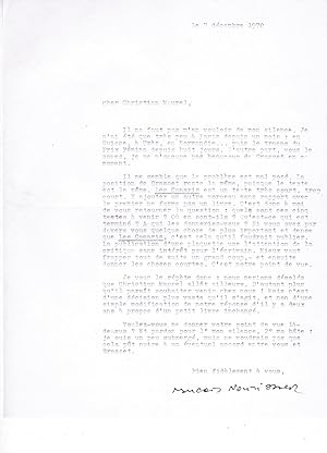 Lettre tapuscrite signée à l'écrivain Christian Maurel [7 décembre 1970]