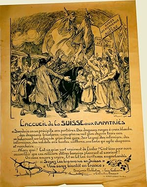 Affiche signée Victor PROUVE. L'accueil de la Suisse aux rapatriés.