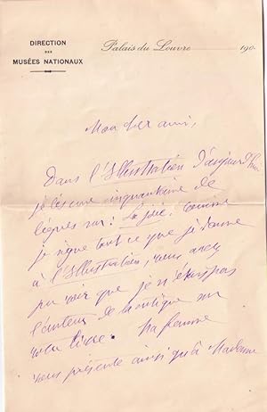 Lettre autographe signée à entête de la direction des Musées Nationaux de l'orientaliste et écriv...