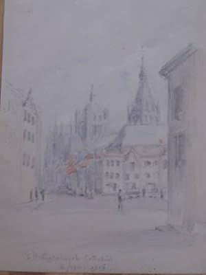 Hertogenbosch (Cathedrale) Original-Aquarell (kolorierte Zeichnung)