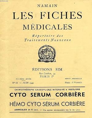 Bild des Verkufers fr NAMAIN, LES FICHES MEDICALES, REPERTOIRE DES TRAITEMENTS NOUVEAUX, 8e ANNEE, N 55, JUIN 1942 zum Verkauf von Le-Livre