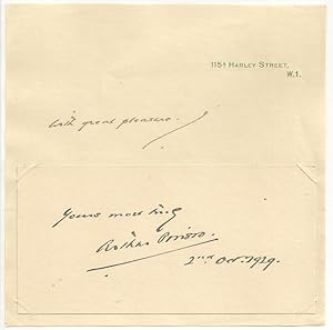 Sir Arthur Pinero: Autograph / Signature, dated 2nd Oct, 1929.