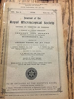 Seller image for Journal of the Royal Microscopical Society containing its Transactions and Proceedings and a summary of Current Researches.Part 2, June 1920. for sale by Bristlecone Books  RMABA