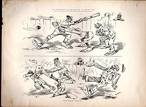 Imagen del vendedor de PRINT: "The Too-Anxious Catcher and the All-Round Hit:How the Blackvillers Lost the Game with the Darkeythrowers".from a loose Print from a Judge Magazine of the 1890's a la venta por Dorley House Books, Inc.
