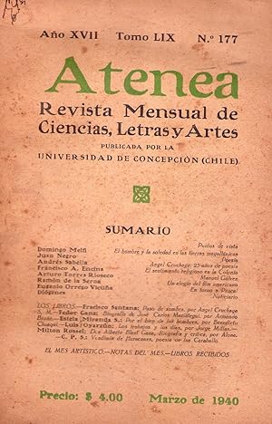 Imagen del vendedor de ATENEA - No. 177 - Ao XVII, tomo LIX, marzo de 1940 a la venta por Buenos Aires Libros