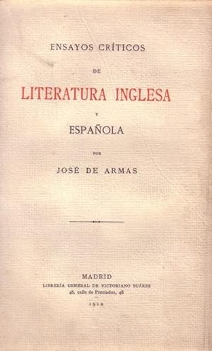 Bild des Verkufers fr ENSAYOS CRITICOS DE LITERATURA INGLESA Y ESPAOLA zum Verkauf von Libreria 7 Soles
